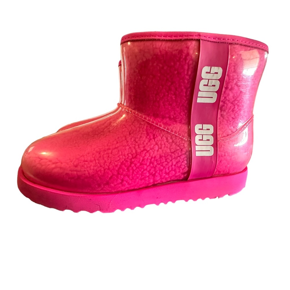 UGG CLASSIC CLEAR MINI 111238K PINK/BLACK RAIN BOOTS BIG KIDS SHOES SIZE 6